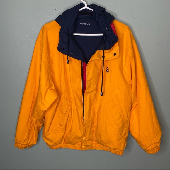 VINTAGE Nautica Double sided Men’s Jacket reversible white blue yellow Small - Picture 14 of 16